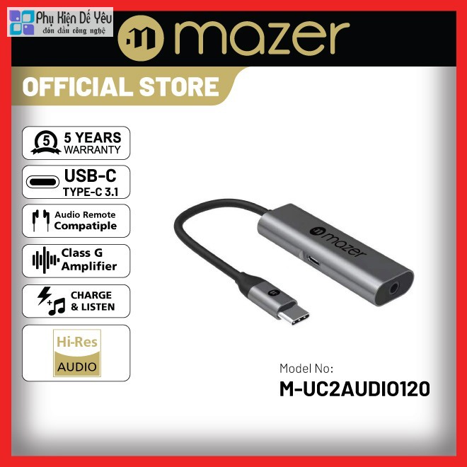 Cổng chuyển USB-C ra 3.5mm HD Audio và sạc USB-C PD 3.0 Mazer M-UC2AUDIO120-BK
