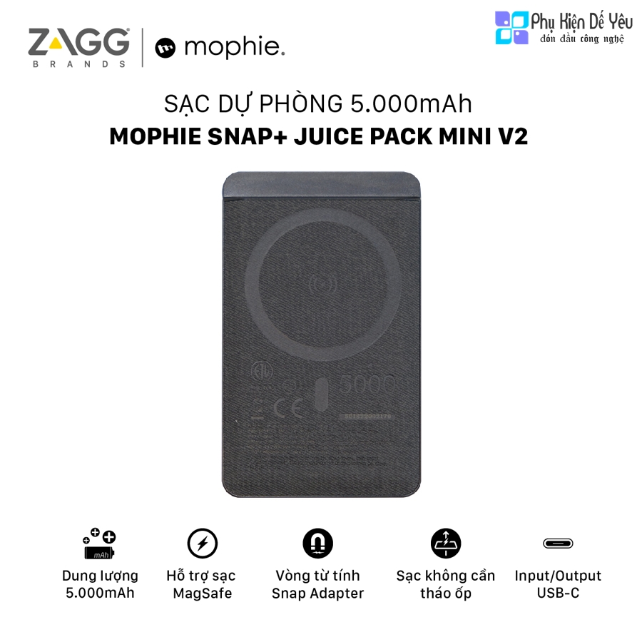 Pin sạc dự phòng không dây Mophie snap+ juice pack mini  V2 5,000mAh