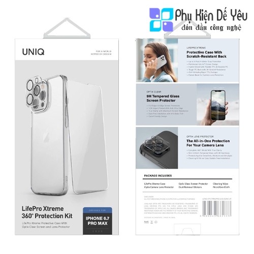 Bộ Ốp lưng + Kính cường lực + Bảo vệ cam UNIQ LifePro Xtreme 360° Protection Kit cho iPhone 14/ 14 Pro/ 14 Plus/ 14 Pro Max