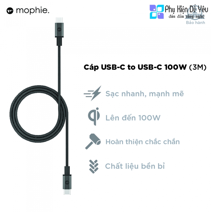 Dây cáp Mophie USB-C to USB-C 3m - 100W