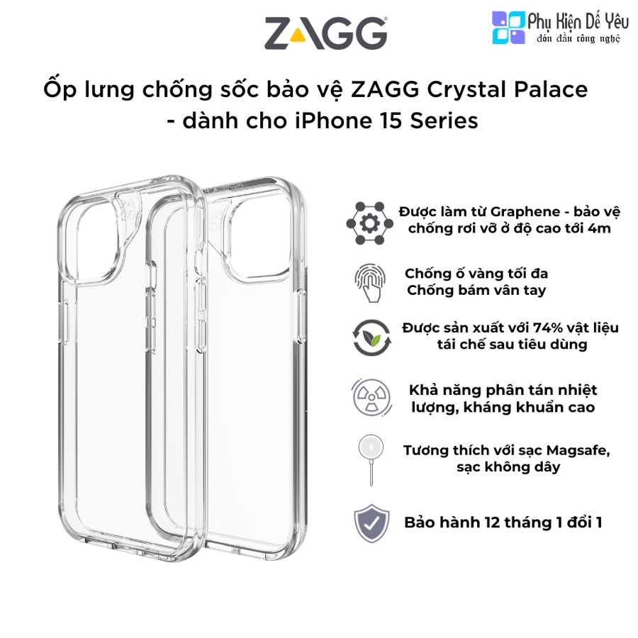 Ốp ZAGG Crystal Palace cho iPhone 15 Pro Max/ 15 Pro/ 15 Plus/ 15