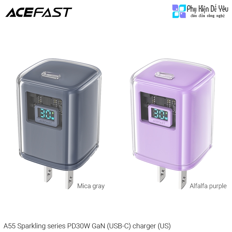 Sạc AceFast A55 - USB-C PD 30W, màn hình LED hiển thị công suất