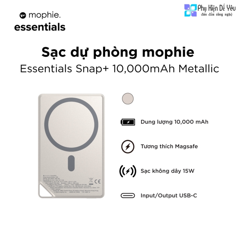 Pin dự phòng mophie Essentials Snap+ Powerstation 10K (10,000mAh, Metal case) - 401116530