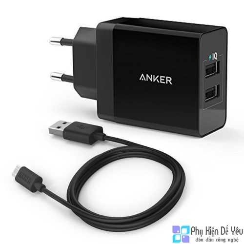 Sạc Anker PowerPort 2 - 2 cổng, 24W, Kèm cáp Micro USB